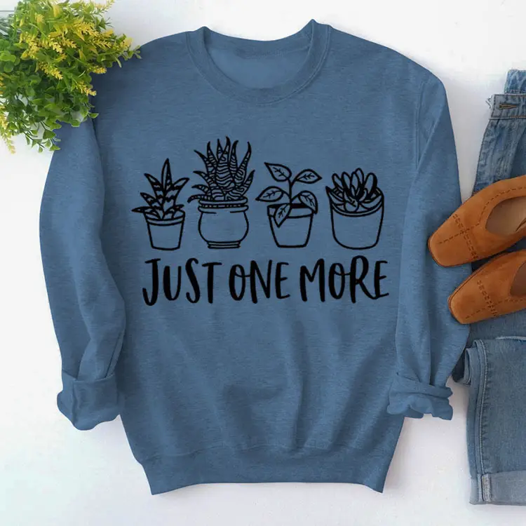 Pink Cotton Sweatshirt with Plant Print "Just One More" - Image 13