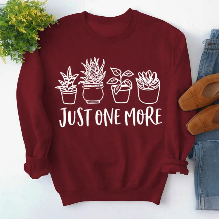Pink Cotton Sweatshirt with Plant Print "Just One More" - Image 6