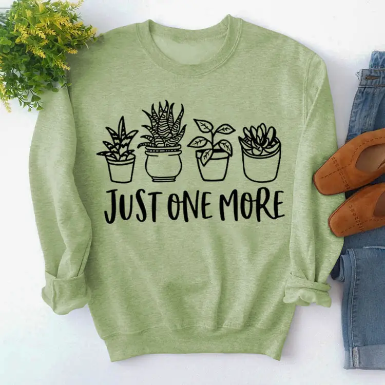 Pink Cotton Sweatshirt with Plant Print "Just One More" - Image 7
