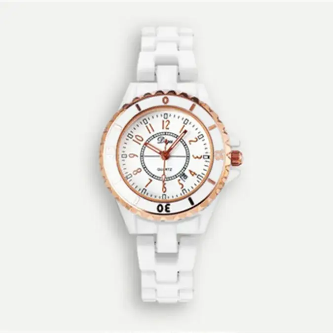 Women's White Ceramic Quartz Watch with Rose Gold Accents - Image 7