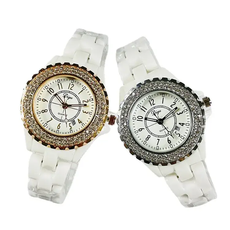 Women's White Ceramic Quartz Watch with Rose Gold Accents - Image 9