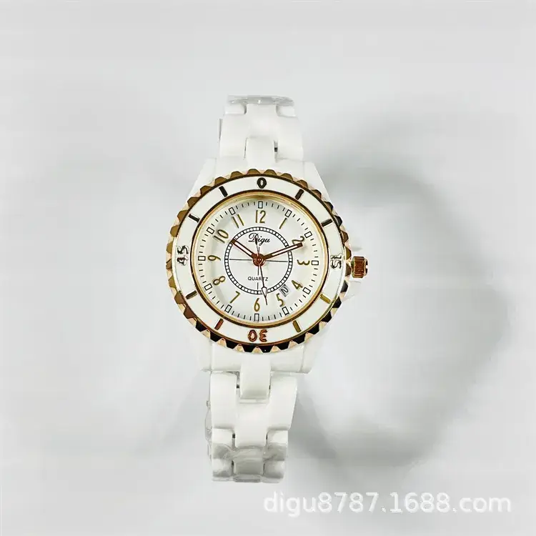 Women's White Ceramic Quartz Watch with Rose Gold Accents - Image 2