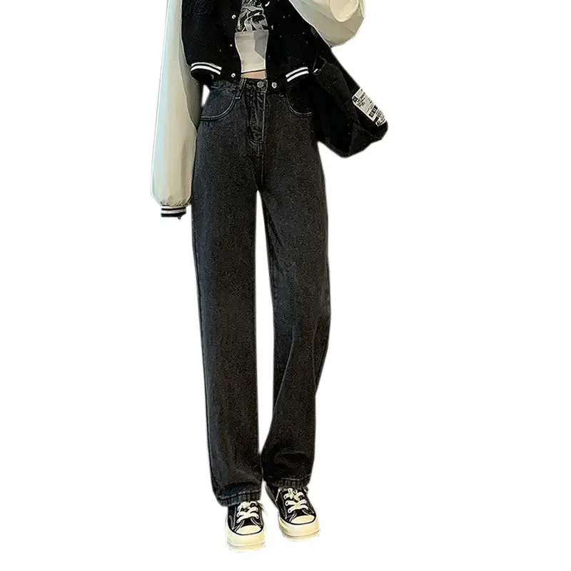 Women Black Wide Leg Jeans Autumn Winter High Waist - Image 9