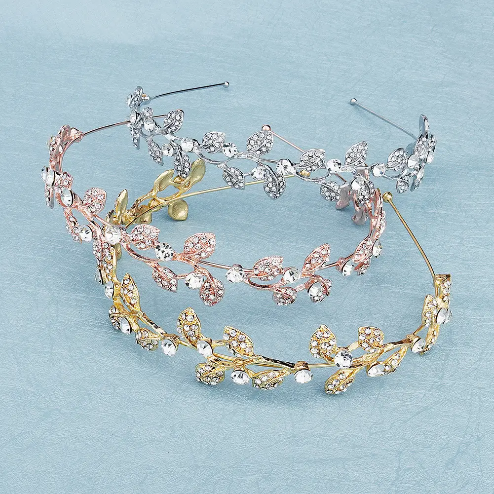 Silver Diamond Leaf Bridal Headband for Women - Image 3