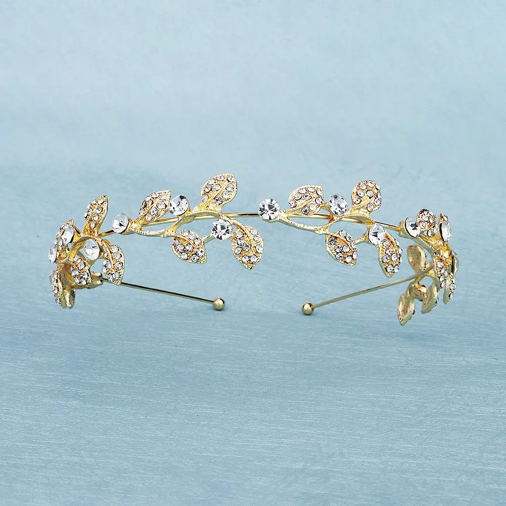 Silver Diamond Leaf Bridal Headband for Women - Image 4