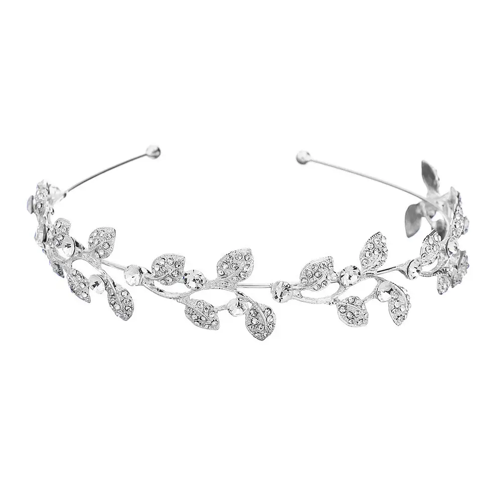 Silver Diamond Leaf Bridal Headband for Women - Image 6
