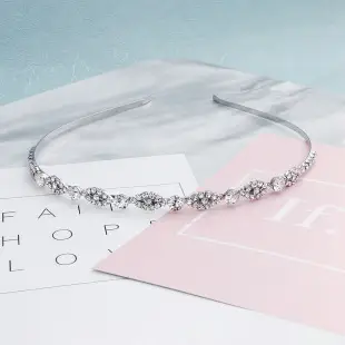 Silver Diamond Leaf Bridal Headband for Women — feature 7
