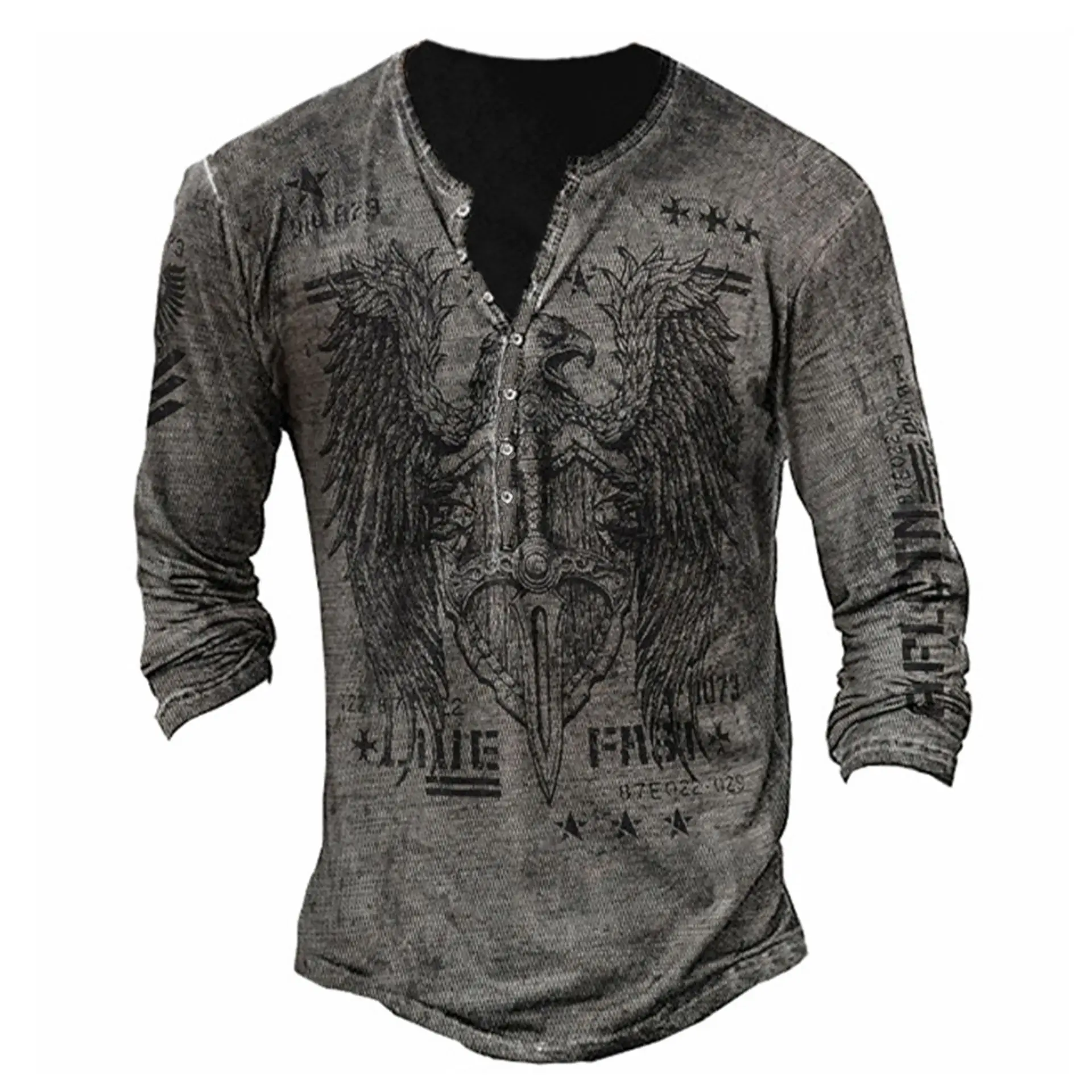 Men's Cross Print Hooded T-Shirt Grey Large