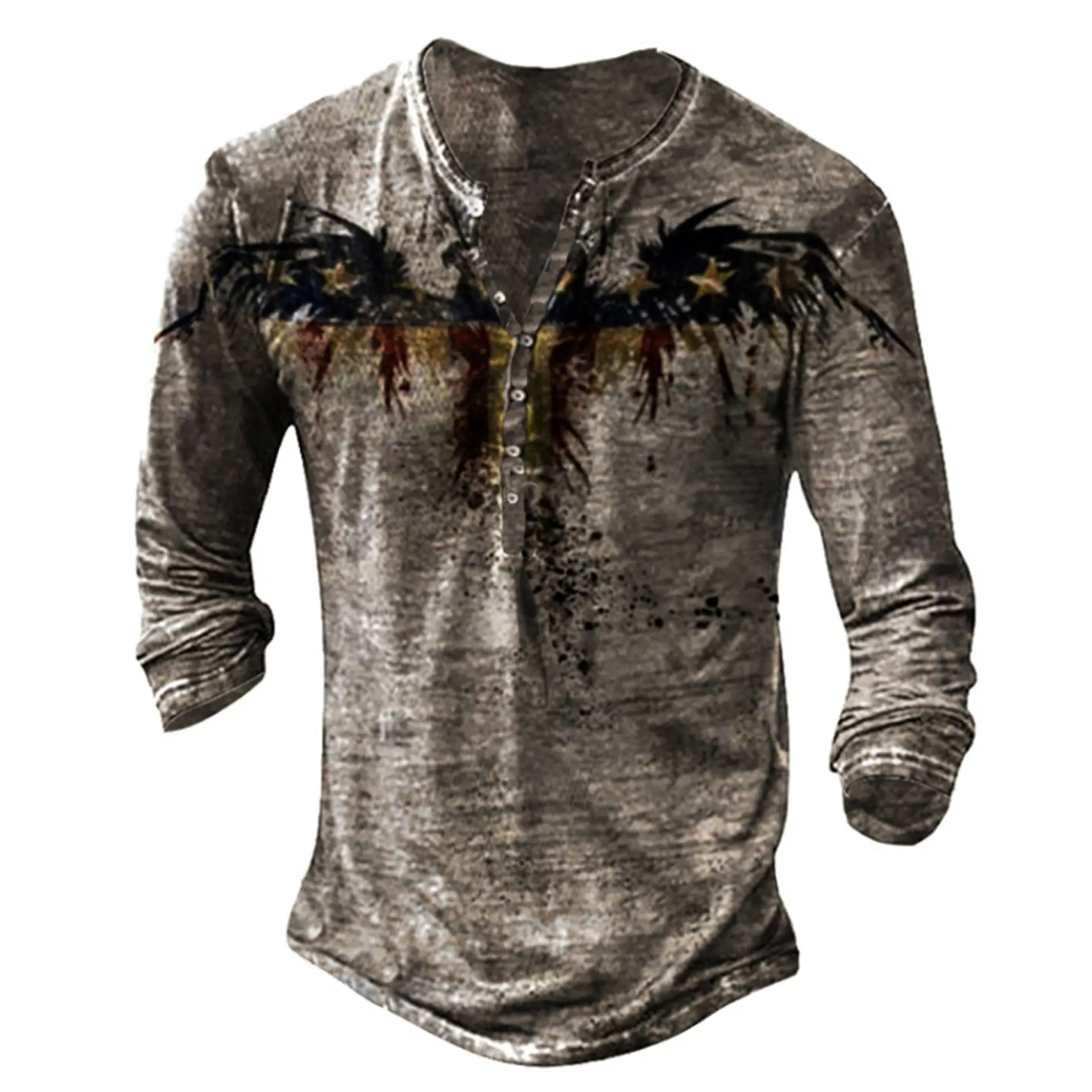 Men's Cross Print Hooded T-Shirt Grey Large