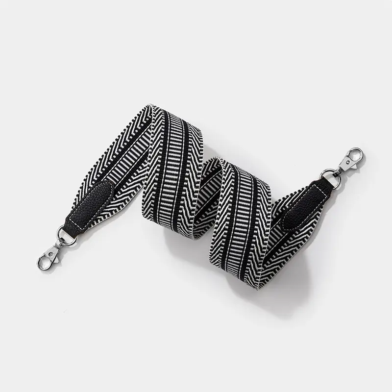Black Striped Wide Shoulder Strap Bag for Women - Image 2
