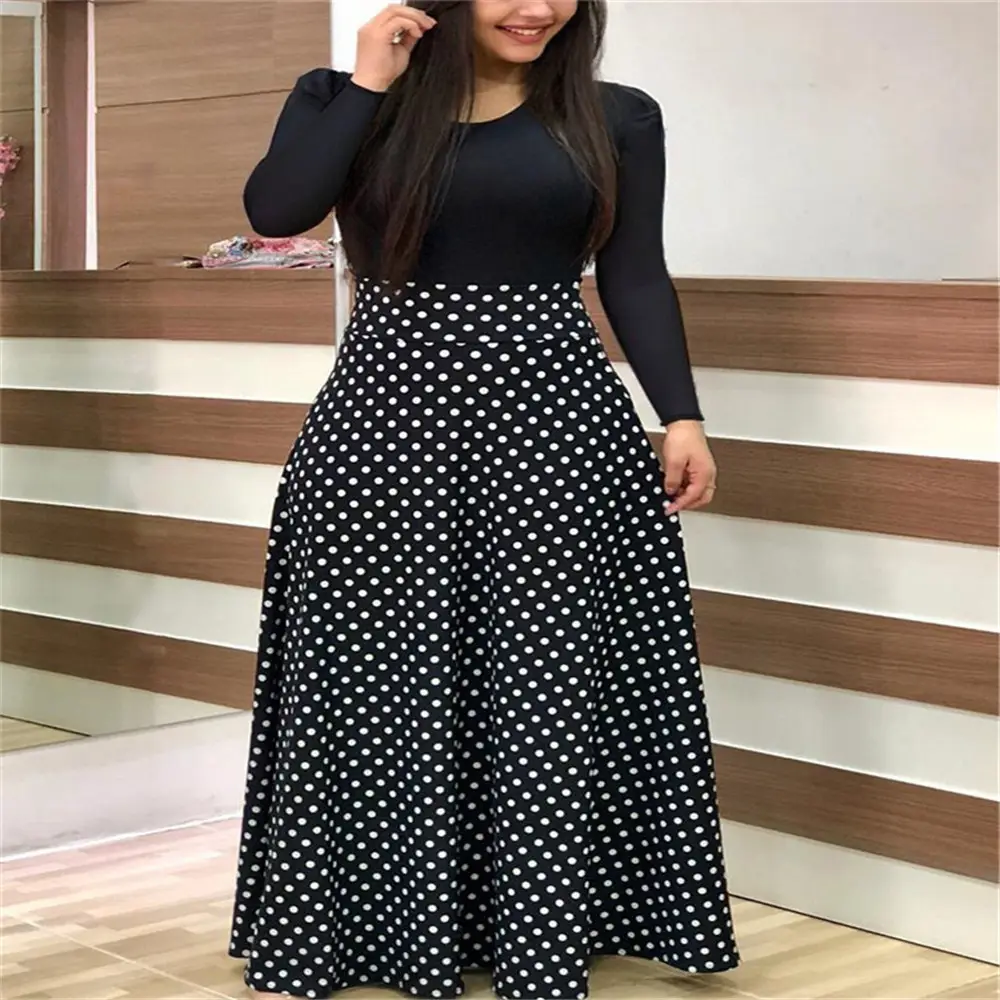 Women's Black Polka Dot Long Sleeve Maxi Dress - Image 8