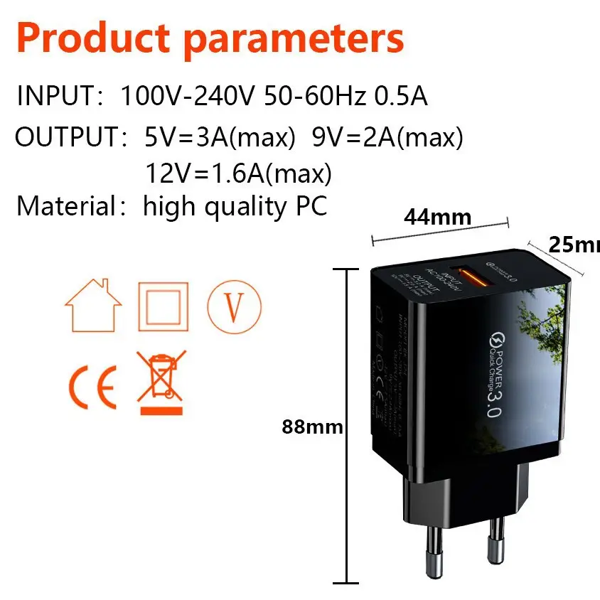 3A QC3.0 USB Fast Charger for Mobile Phones - Image 3