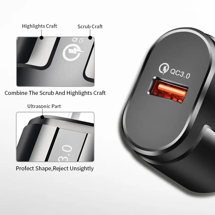18W QC3.0 Fast Charger Black - Image 4