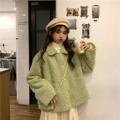 Women's 300g Velvet Wool Coat Cream Large Winter