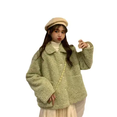 Women's 300g Velvet Wool Coat Cream Large Winter