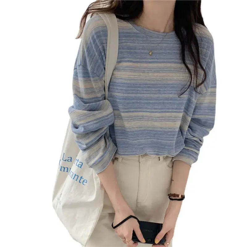 2026 Striped Long Sleeve T-Shirt Women College Style - Image 9