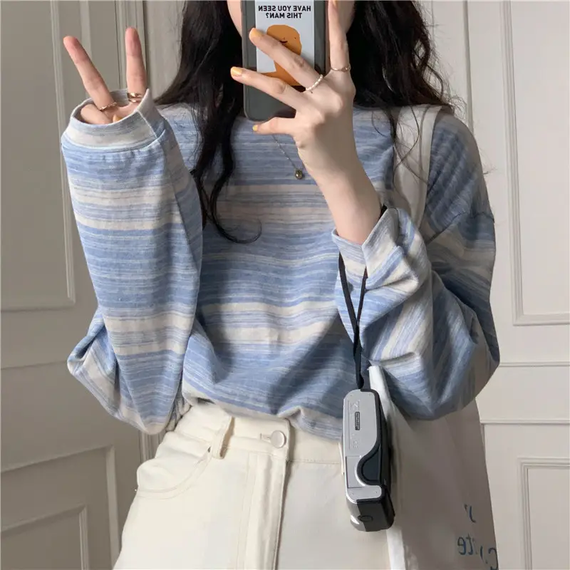 2026 Striped Long Sleeve T-Shirt Women College Style - Image 3