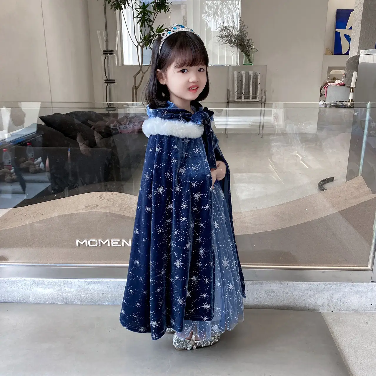 2025 Elsa Princess Dress Blue Star Cloak Suit for Girls