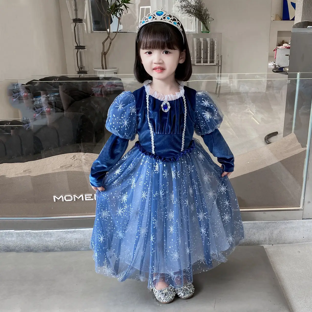 2025 Elsa Princess Dress Blue Star Cloak Suit for Girls