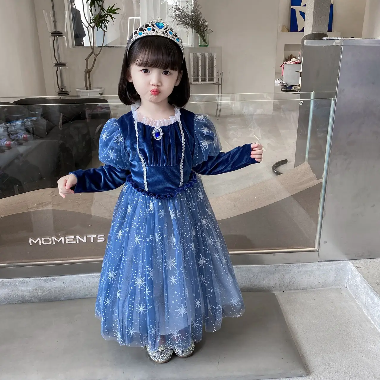 2025 Elsa Princess Dress Blue Star Cloak Suit for Girls