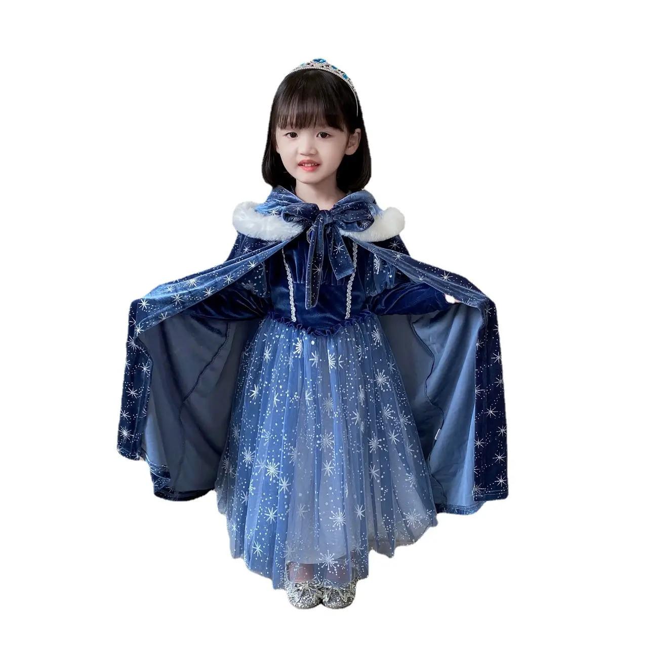 2025 Elsa Princess Dress Blue Star Cloak Suit for Girls