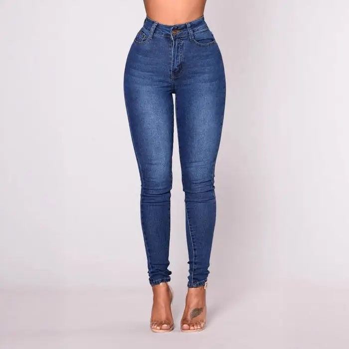 Women High Waist Elastic Jeans Blue Slim Fit Autumn 2021 - Image 6