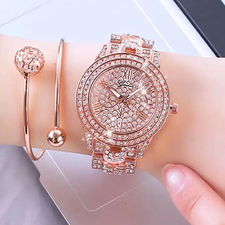 New Geneva Watch Set for Women Diamond Gold Rhinestone - Image 4
