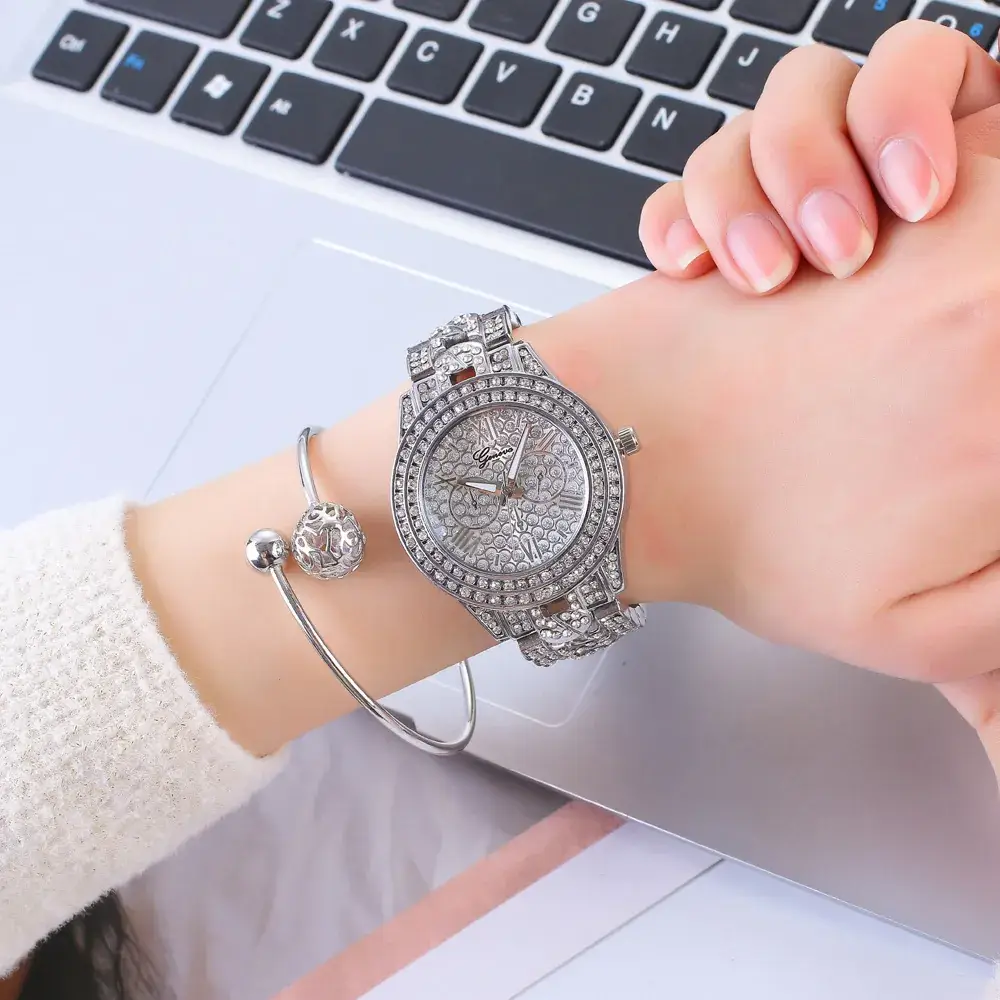 New Geneva Watch Set for Women Diamond Gold Rhinestone - Image 6