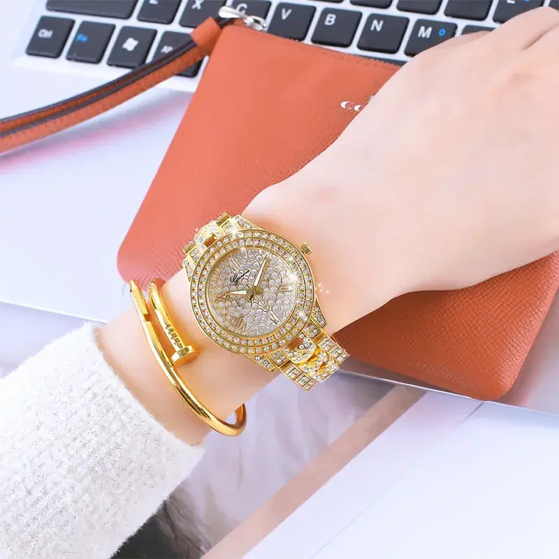New Geneva Watch Set for Women Diamond Gold Rhinestone - Image 8