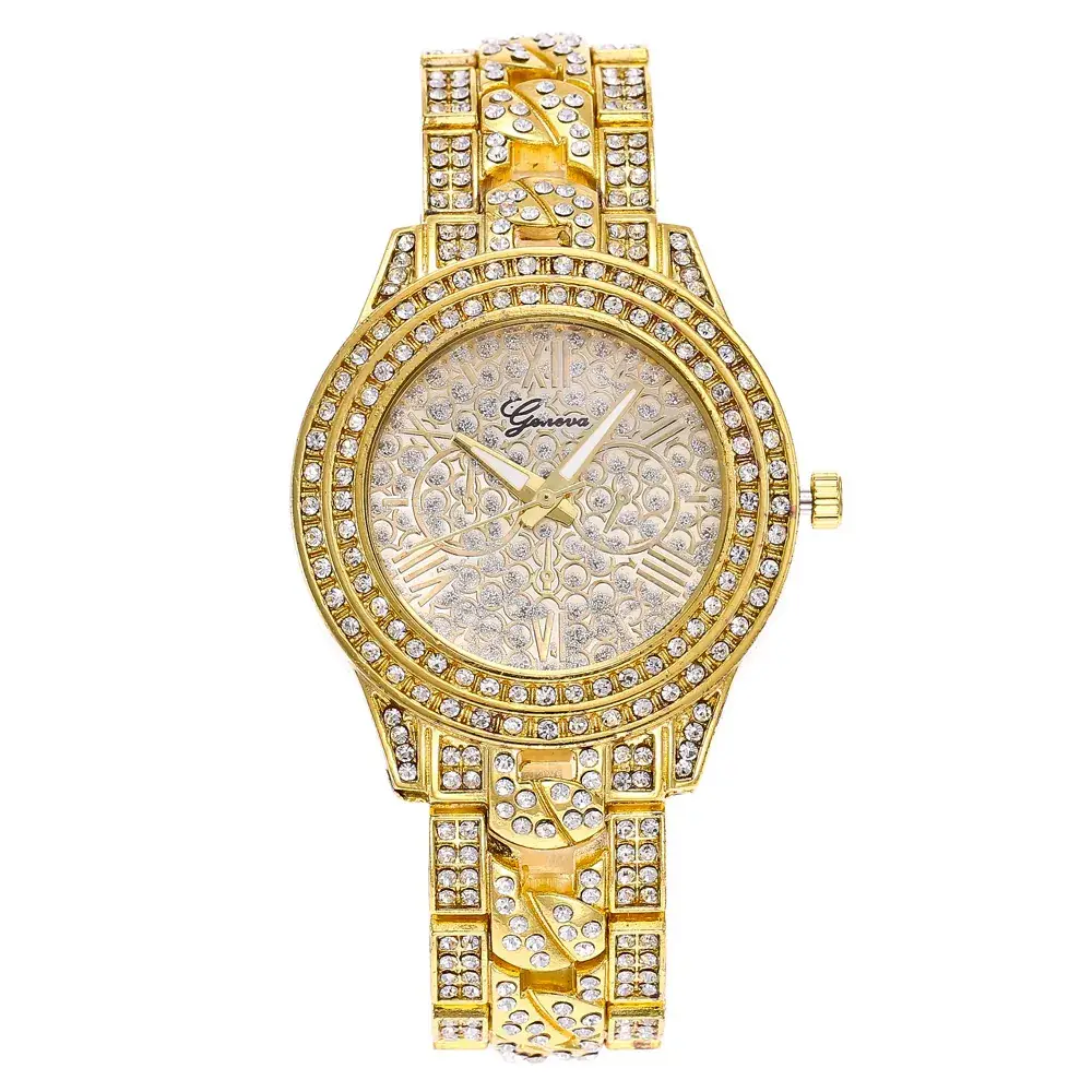 New Geneva Watch Set for Women Diamond Gold Rhinestone - Image 2