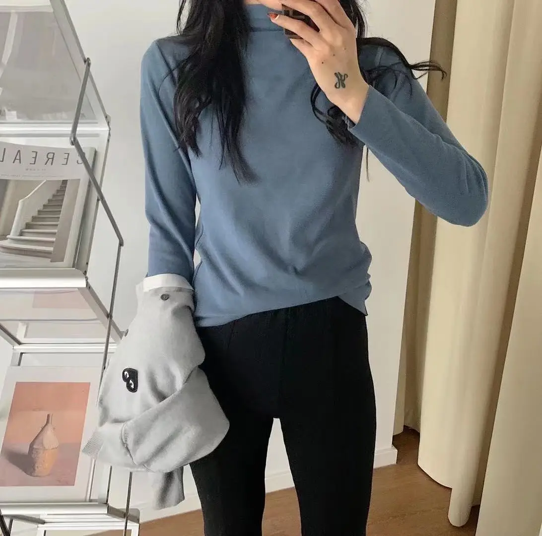 Women Velvet Faux Fur Bottoming Shirt Autumn Winter Korean Style - Image 11