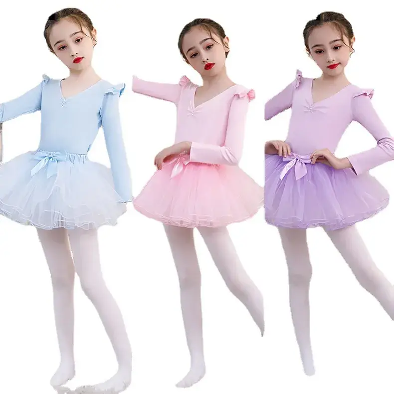 Girls Purple Long Sleeve Ballet Skirt Set