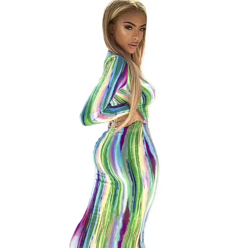 Printed Long Sleeve Tie-Dye Dress for Women