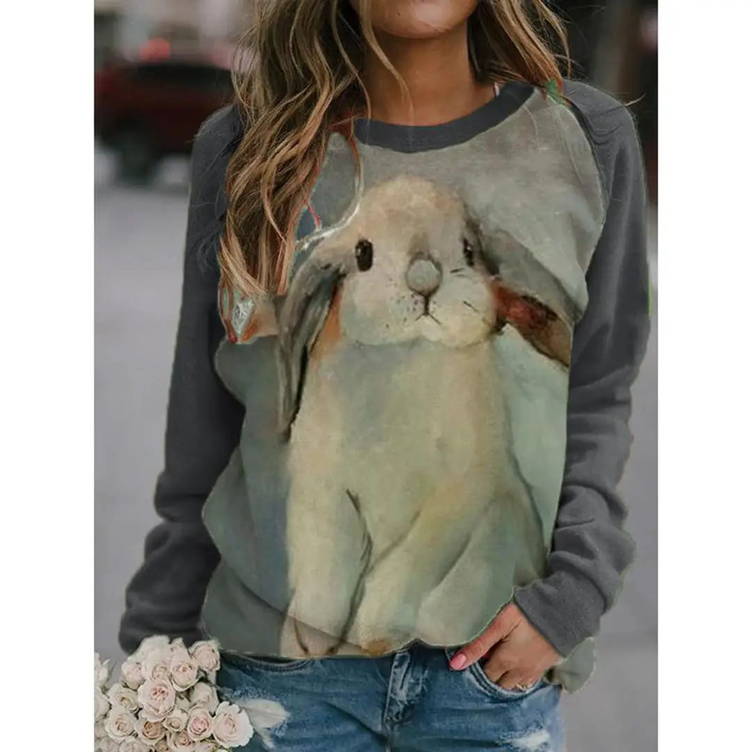 2022 3D Animal Print Raglan Pullover Sweater White Red