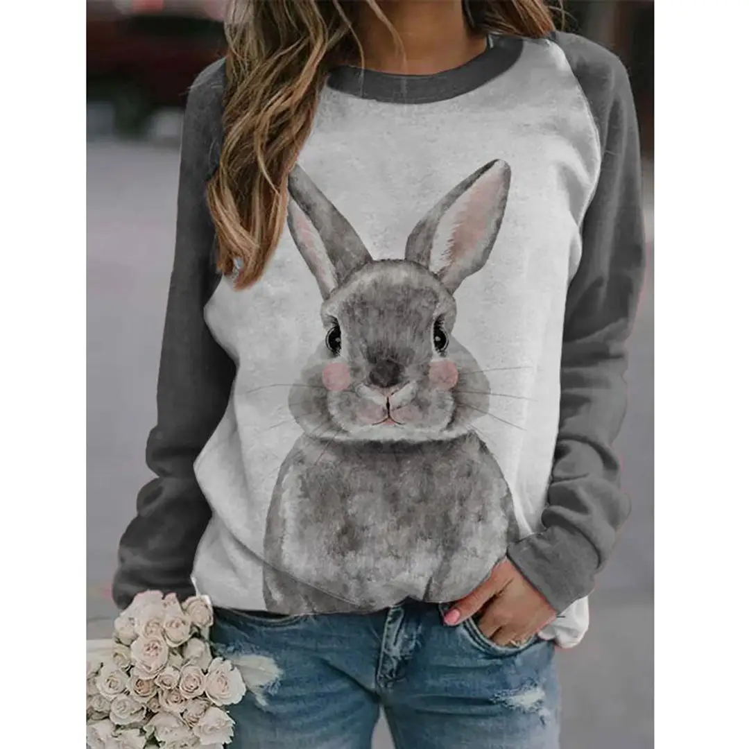 2022 3D Animal Print Raglan Pullover Sweater White Red