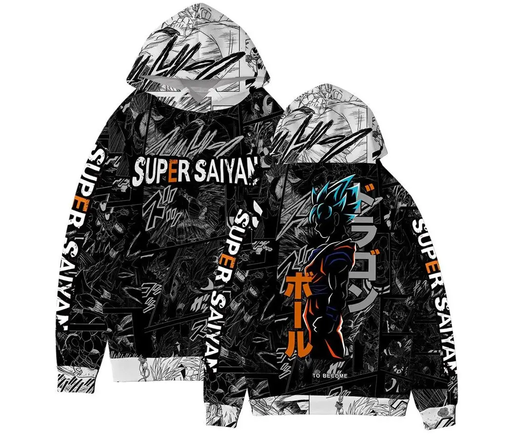 Men Dragon Ball Goku 3D Printed Hoodie Black - Image 5