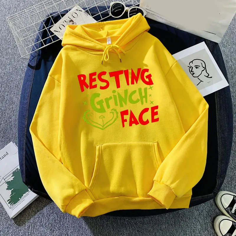 2012 Grinch Face Printed Hoodie Beige - Image 3