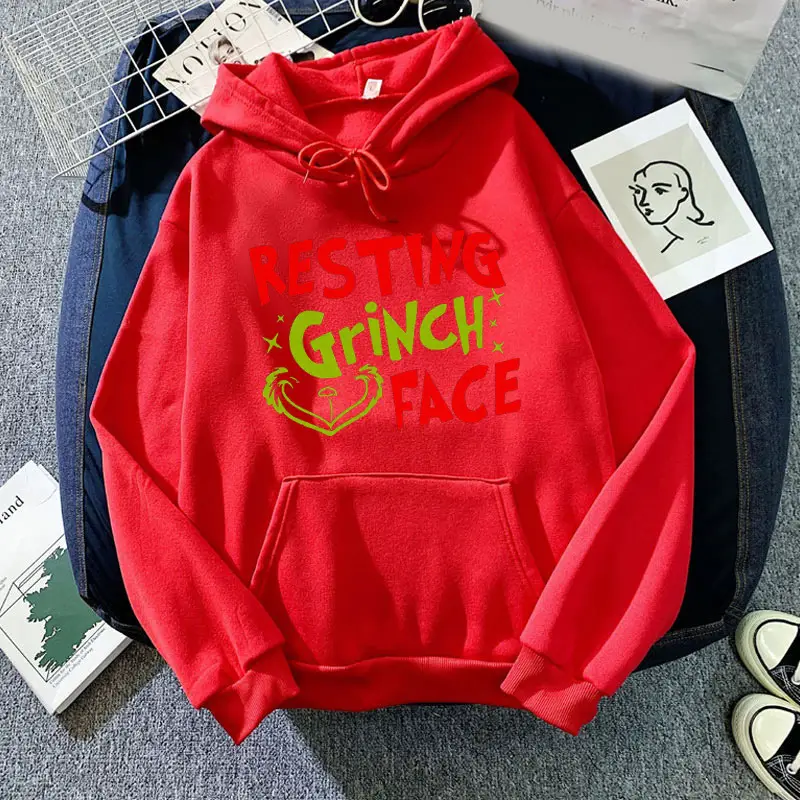 2012 Grinch Face Printed Hoodie Beige - Image 4