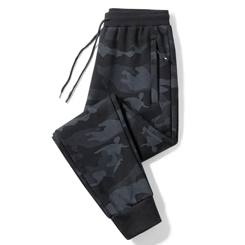 Men Grey Camo Cotton Casual Pants with Drawstring Waist - Image 3