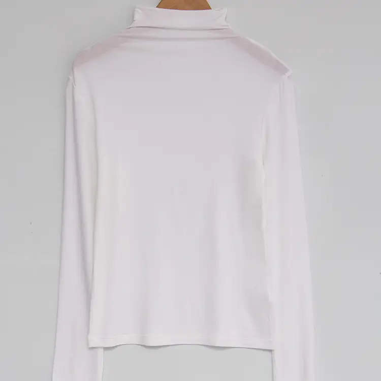 Women's Long Sleeve High Neck Shirt Grey Modal - Image 2