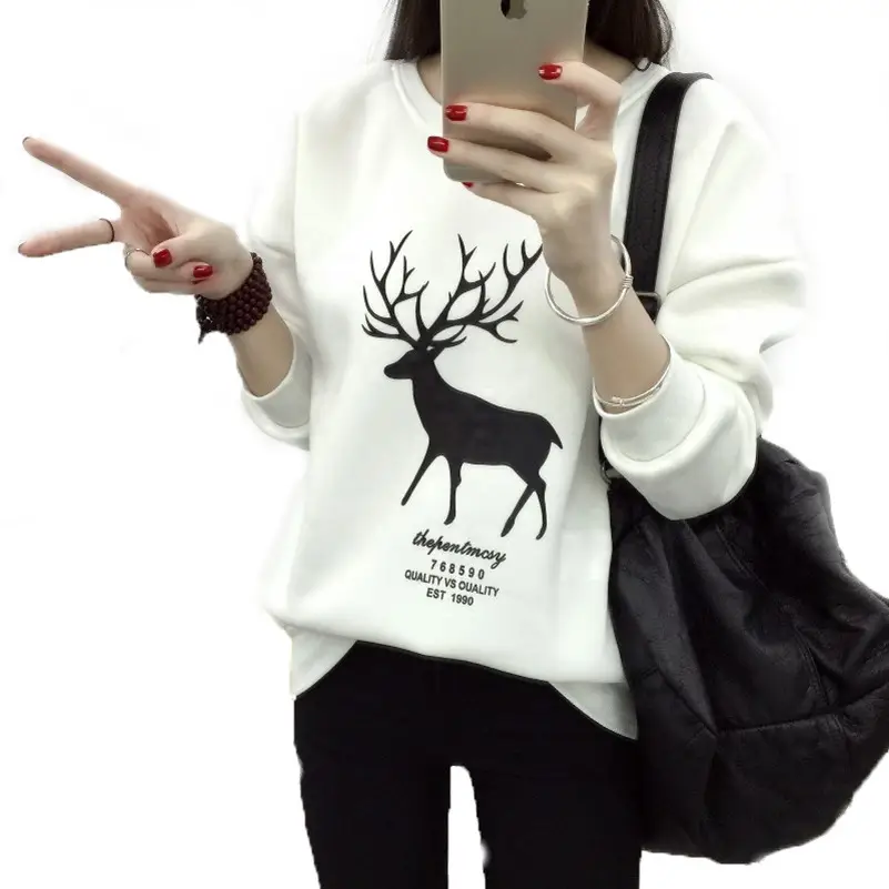 Women's 2025 Sweatshirt Black Deer Print Loose Fit - Image 9