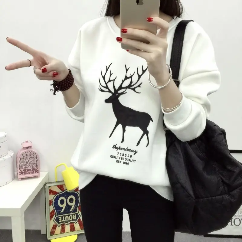 Women's 2025 Sweatshirt Black Deer Print Loose Fit - Image 3