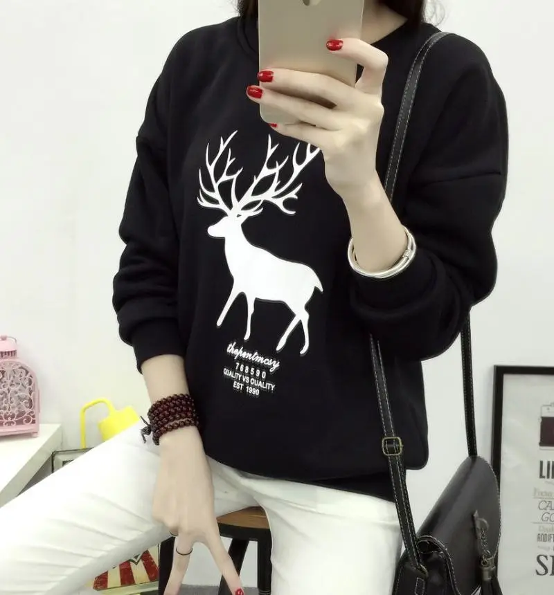 Women's 2025 Sweatshirt Black Deer Print Loose Fit - Image 4