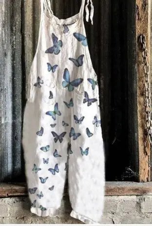 Women's Butterfly Printed Wide Leg Jumpsuit Set - Image 6