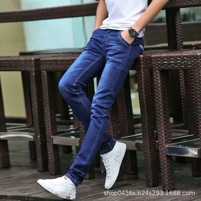 Men Korean Style Stretch Slim Fit Jeans Blue - Image 11
