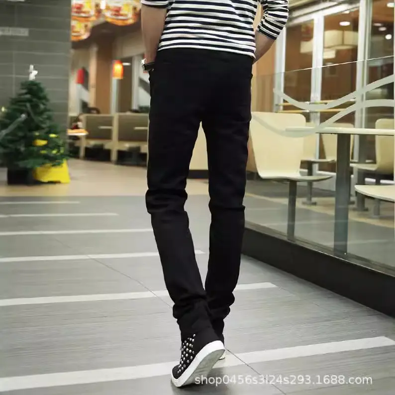 Men Korean Style Stretch Slim Fit Jeans Blue - Image 12