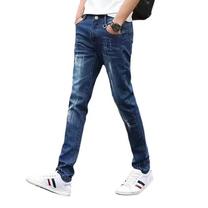 Men Korean Style Stretch Slim Fit Jeans Blue - Image 13
