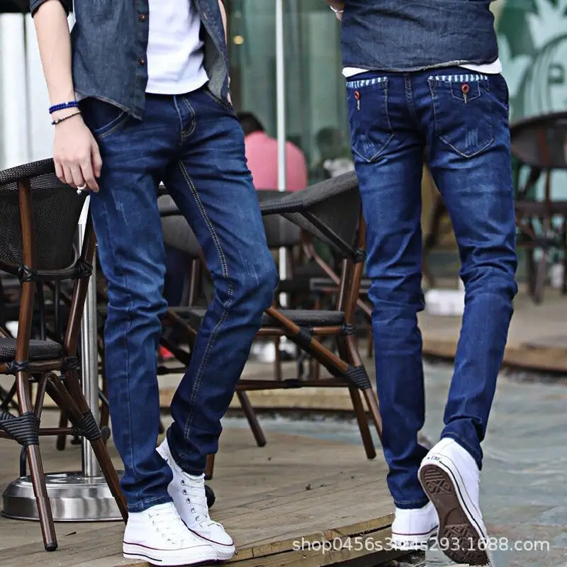 Men Korean Style Stretch Slim Fit Jeans Blue - Image 3