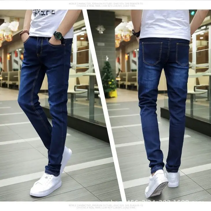 Men Korean Style Stretch Slim Fit Jeans Blue - Image 4