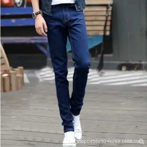 Men Korean Style Stretch Slim Fit Jeans Blue - Image 7
